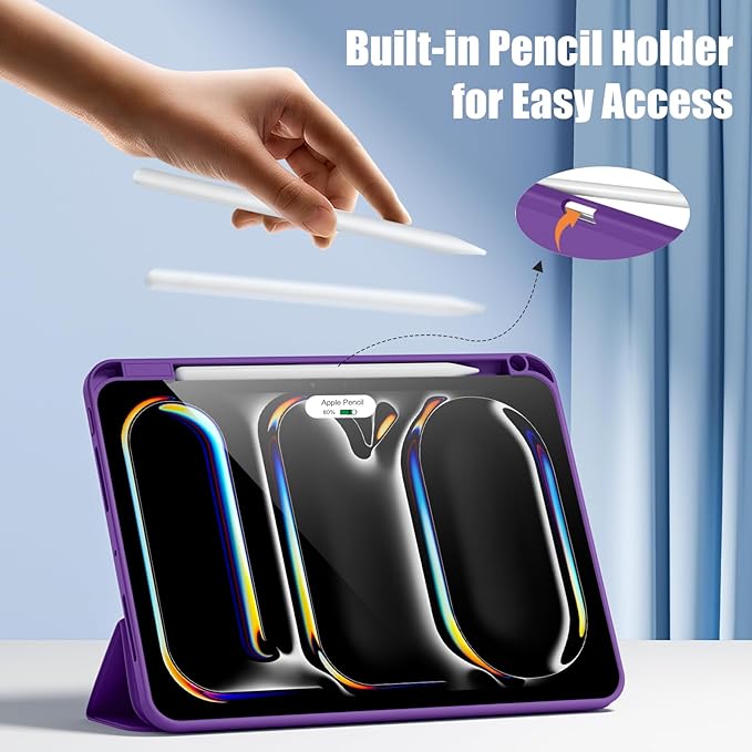 Kidopire New Compatible with iPad Pro 11 Inch Case (M4 2024/M5 2025) with Pencil Holder, Smart Cover with Protective Trifold Stand & Soft TPU Back, Auto Wake/Sleep, Support Pencil Pro, Dark Purple
