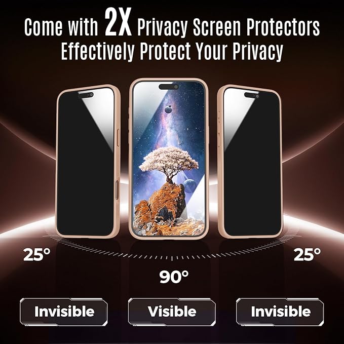 Symcele Designed for iPhone 16 Pro Max Case, Compatible with MagSafe, with Privacy Screen Protectors X2, [Camera Protection] [15FT Military Drop Protection] Shockproof Phone Case, 2024, Light Brown