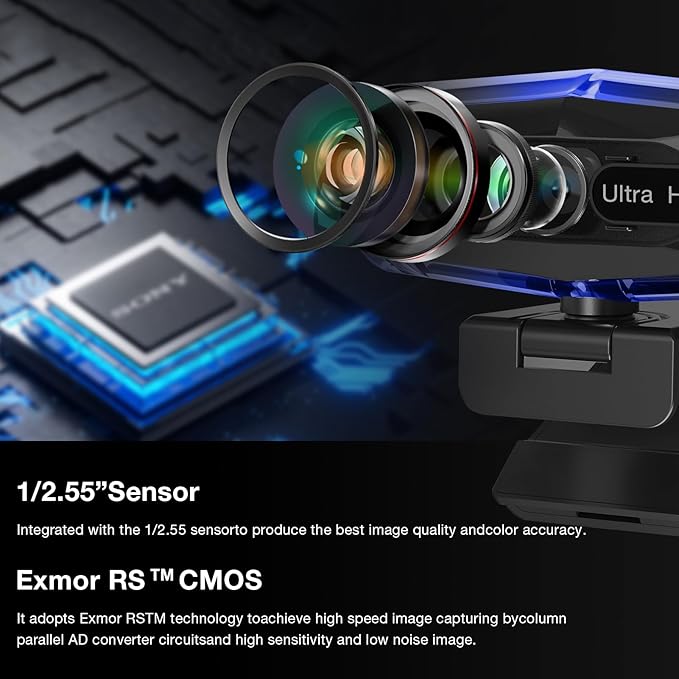 4K Webcam for PC, 4K Webcam with Remote Control and RGB Light, Autofocus Streaming Camera for PC/Mac, Plug and Play Computer Camera for Zoom/Skype/YouTube/Meeting