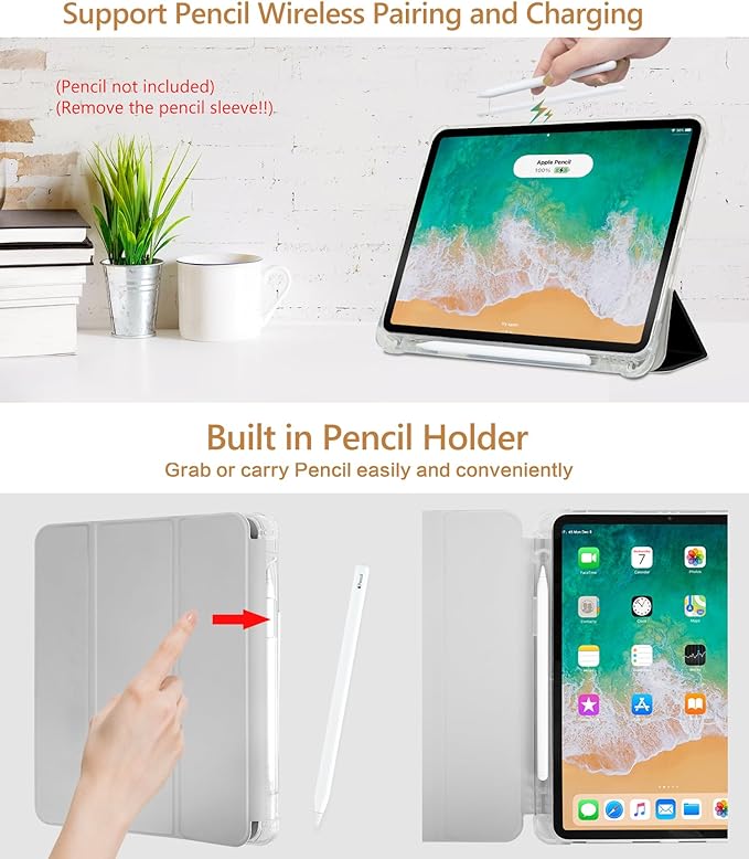 for iPad Air 11 Inch Case M4/M3/M2 2026, for iPad Air 5Th/4Th Gen Cases 10.9-inch,for iPad Pro 11 Inch Case 4Th/3Rd/2Nd/1St Generation Slim Pencil Holder 2 Viewing Stand Typing Stand, Flower