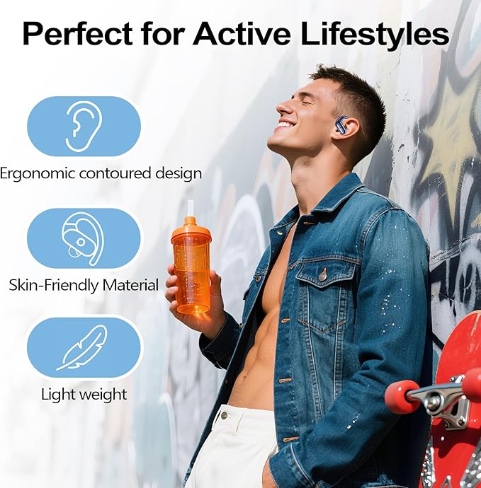 xiwxi Wireless Earbuds Bluetooth Headphones,Over Ear Buds for Sport with Deep Bass Sound,60Hrs Playtime Earphones Designed Comfort Fit with Earhooks for Running,Meeting,Workout-Blue