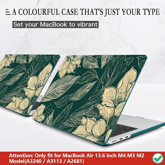 CISSOOK Compatible with MacBook Air 13.6 inch Case 2022 2023 2024 2025 2026 Release A2681 A3113 A3240 A3449 M2 M3 M4 M5, Plastic Hard Shell Case Keyboard Cover Screen Protector, Elegant Floral