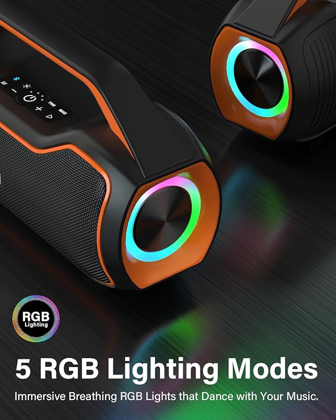 Portable Bluetooth Speaker Bass Boost, 120W Peak Loud Powerful Speakers Wireless w/2*Bass and 2*tweeters, 20H Playtime,IPX6 Waterproof, BT5.4, Suitable for Party, Beach, Camping,Outdoor,Large Jobsite,