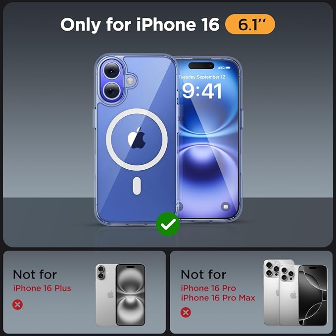 Miracase Magnetic Series for iPhone 16 Case [Compatible with MagSafe] Military-Grade Protection, Anti-Fingerprint, Slim Phone Case for iPhone 16 6.1 inch - Clear