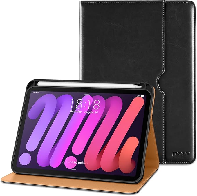 DTTO for iPad mini 7th (A17 Pro) 2024/iPad Mini 6th Generation Case 2021 8.3 Inch, Premium Leather Business Folio Stand Cover for Mini 7/6 with Pencil Holder-Multiple Viewing Angles, Black