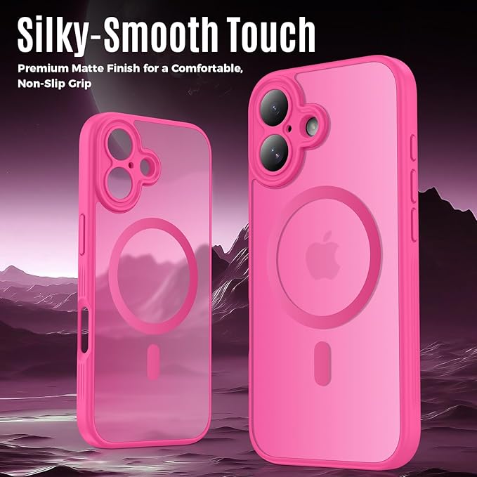 Symcele Designed for iPhone 17 Case, Compatible with MagSafe, [Camera Protection] [15FT Military Droptection] Shockproof Translucent Matte Anti-Slip Phone Case, 6.3", Hot Pink