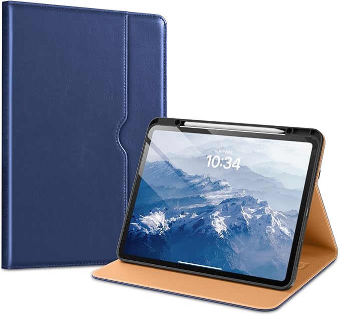 VIKESI Case for iPad Pro 13-inch M5 or M4 Released in 2025 or 2024, Leather Stand Cover with Apple Pencil Holder, Auto Wake/Sleep, Multiple Viewing Angles, Built in Hand Strap & Pocket,Navy Blue