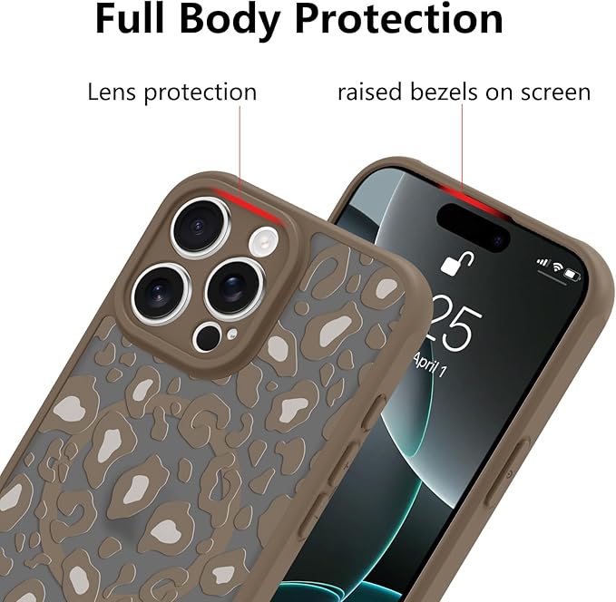 KANGHAR Case for iPhone 16 Pro Brown Leopard Printed Pattern Compatible with Magsafe Cute Cheetah Protective Magnetic Case for Girls Women 6.3"