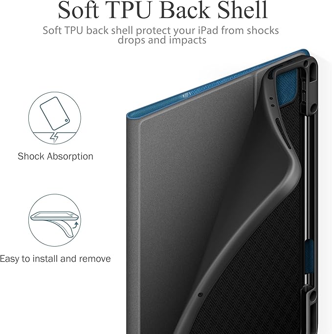 KingBlanc for iPad Pro 12.9 Case 6th/5th/4th/3rd Generation (2022/2021/2020) with Pencil Holder, PU Leather Smart Stand Cover, Auto Sleep/Wake, Apple Pencil2 Charging, Multi-Angle for Typing, Blue