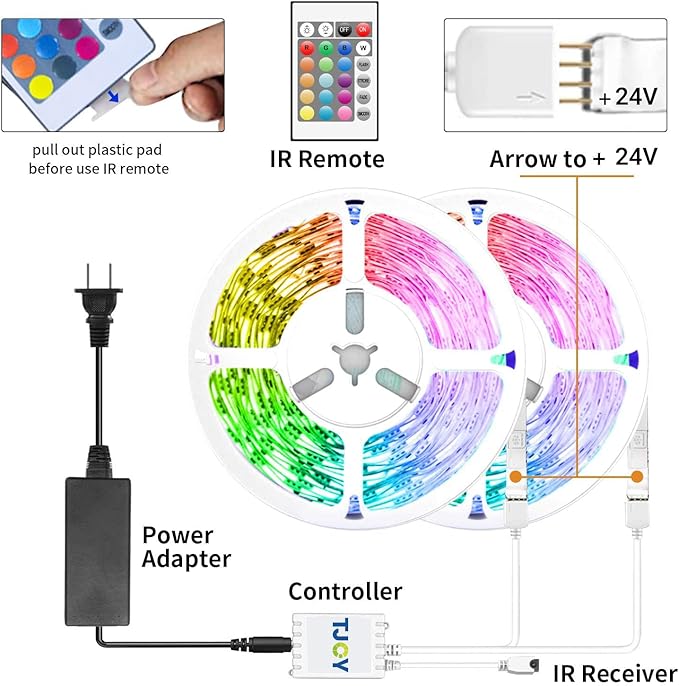 TJOY 100ft Smart Led Strip Lights for Bedroom, Work with Alexa, RGB Color Changing Music Sync Led Lights with App Remote,Multi-Color Wireless Led Strip Lighting for Bedroom (APP+Remote+Voice)