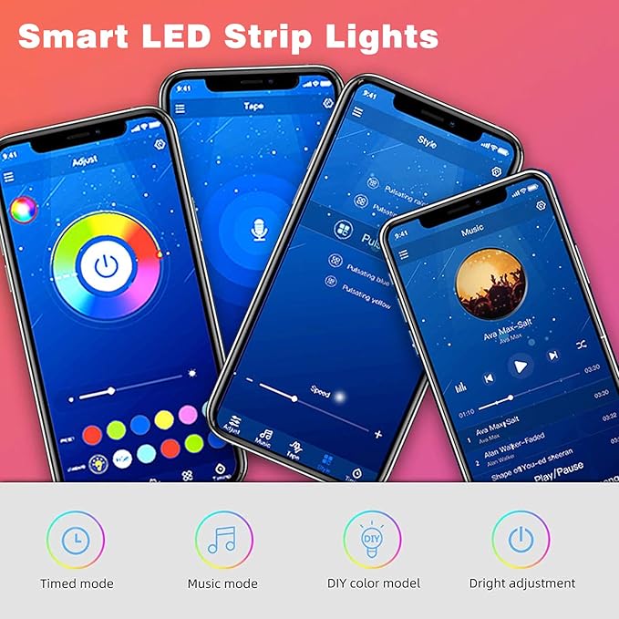 dalattin Led Lights for Bedroom 32.8ft Dalattin 1 Roll Smart RGB Led Strip Lights Sync to Music Color Changing Dorm Lights 5050 with App Control Remote for Room Kitchen Party
