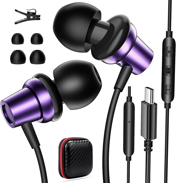 USB C Headphones for iPad A16 11 10 Noise Canceling in-Ear Wired Earbuds with Mic Volume Control Type C Earphone for iPhone 17 Pro Max 16e 16 15/Samsung S26 S25 S24 S23 Flip A17/Pixel 9 9a 10/Android