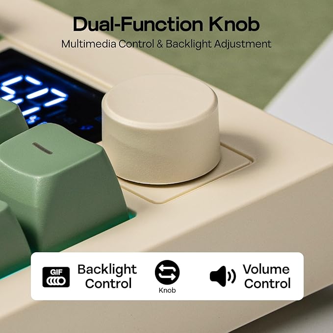 EPOMAKER Aula S102 PRO Membrane Gaming Keyboard with TFT Screen, Volume Knob & Number Pad, BT/2.4G/USB, RGB Backlit, Creamy Silicone Structure, Silent Keyboard for PC Game/Office (Yellow)