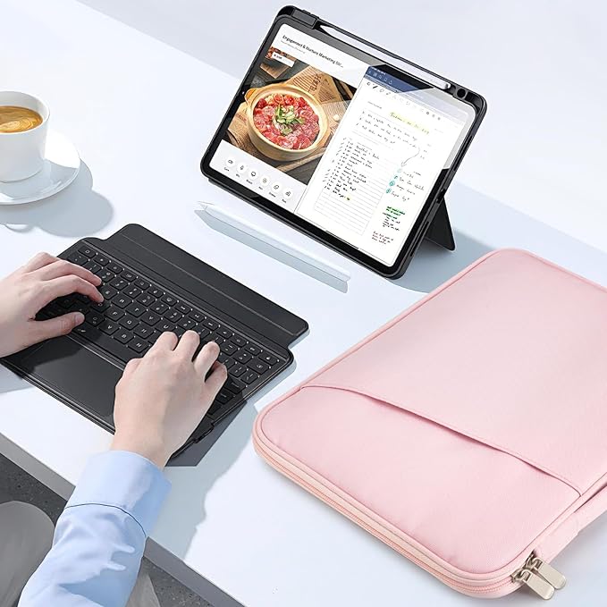 TiMOVO 13 Inch Tablet Sleeve for iPad Air 13" M3 2025, iPad Pro 13"/12.9", Galaxy Tab S9/S10 Plus/S9 FE+ 12.4", Remarkable Paper Pro 11.8", Protective Bag with Pockets, Pink