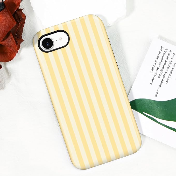 Magnetic for iPhone 16e Case Cute Stripes Phone Case, Shockproof Slim TPU and Hard PC Protective Phone Cover Compatible with MagSafe Designed for Women Girls, Yellow