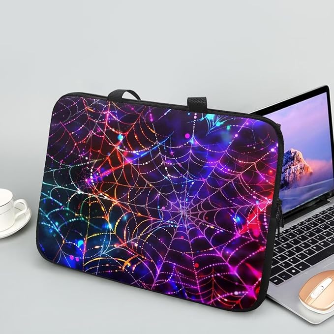 Colorful Spider Cobweb 17 Inch Laptop Sleeve Laptop Cover Computer Bag Tablet Carrying Case with Handle Business Tote Bags Notebook Sleeves Handbag for Halloween Decorations