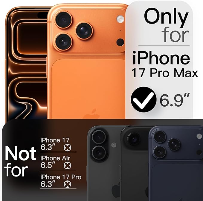 JETech Magnetic Slim Case for iPhone 17 Pro Max 6.9-Inch, Compatible with MagSafe, Ultra-Thin Lightweight Minimalist Phone Cover with Matte Finish and Full Camera Lens Protection (Orange)