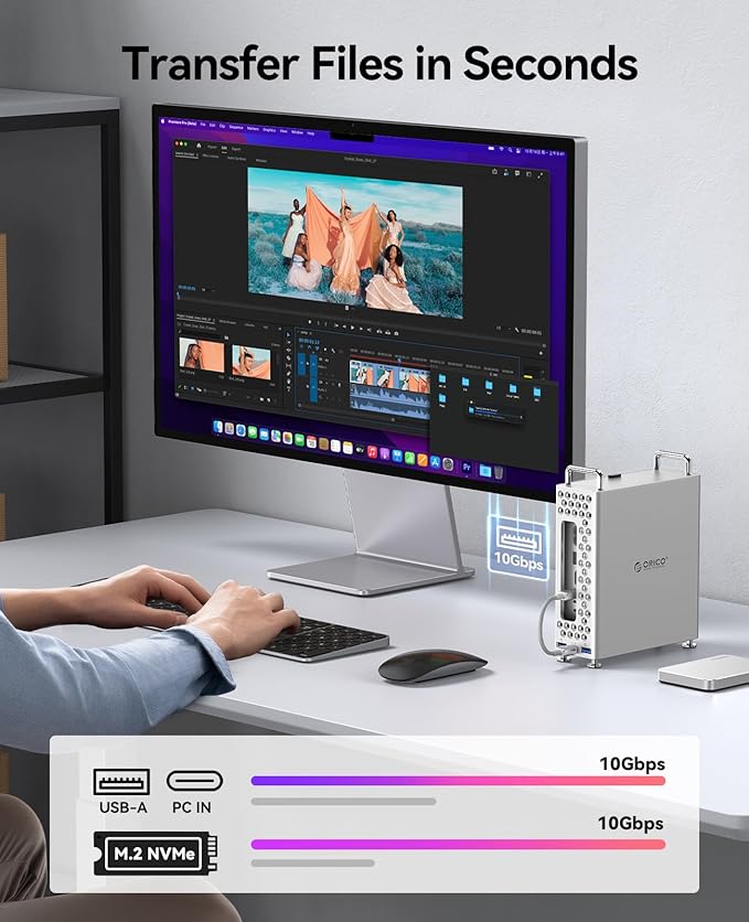ORICO MiniPro Aluminum Docking Stand for Mac mini M4, 5-in-1 USB-C Hub with 10Gbps Transfer, Tool-Free Setup, Soft Silicone Protection, All-in-One Expansion Dock (MS10-5P)