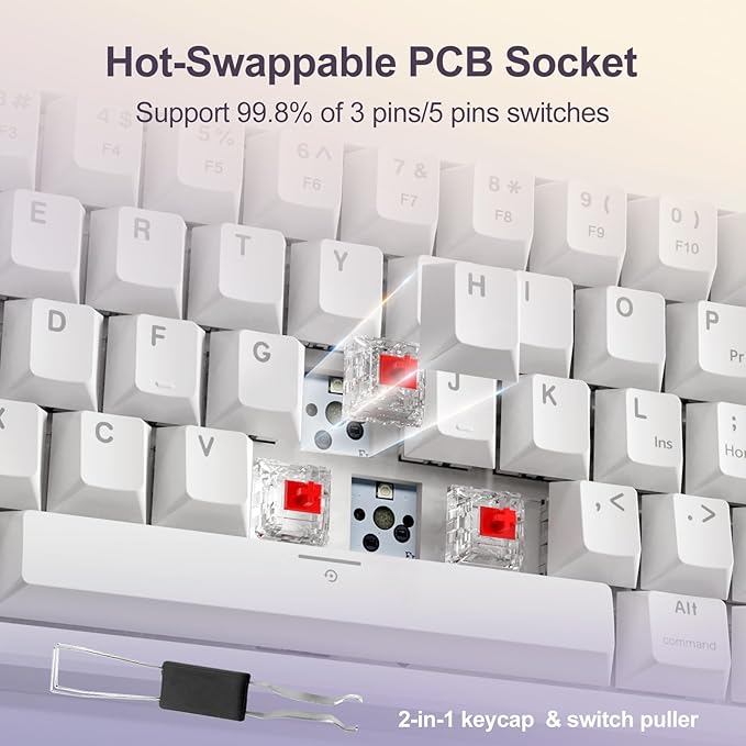 X82 Wired Gaming Keyboard with Volume Knob,60% Mechanical Keyboard Gasket Mount RGB Backlit with Software,Mini Keyboards with 66 Keys Hot Swappable Red Switch,Translucent Characters White
