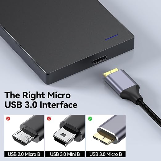 External Hard Drive Cable USB C 3FT, 10Gbps MicroB 3.0 to USBC Type C Cord Data Transfer/Charging Replacement for Seagate Toshiba WD My Passport LaCie, Brother Scanner, Laptop, Tablet, iPhone 17