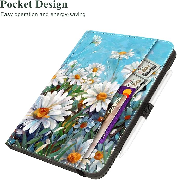Vimorco Case for iPad (A16) 11th Generation 2025, for iPad 11th/10th Generation Case, Faux Leather Protective Adjustable Cover, Auto Sleep/Wake, Card Pocket with Pencil Holder for iPad10th Gen, Daisy