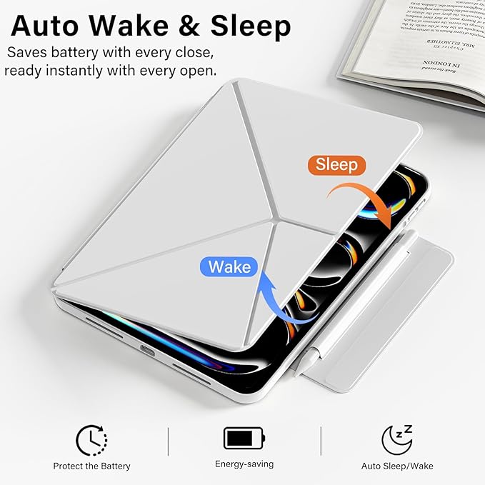 for iPad Pro 13 Inch Case (M5/M4) 2025/2024, Detachable Powerful Magnetic Attachment, Multiple Folding Stand, Slim Rebound Protection Cover, Auto Sleep/Wake, Gray