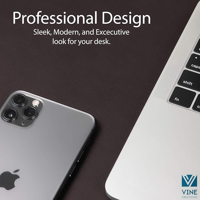 Vine Creations Leather Desk Mat 24" x 17", Desk Protector Mat, PU Leather Desk Pad, Small Desk Pad Mat, Desk Blotter, Desk Pads on Top of Desks, Desk Mat for Home or Office (Dark Brown)