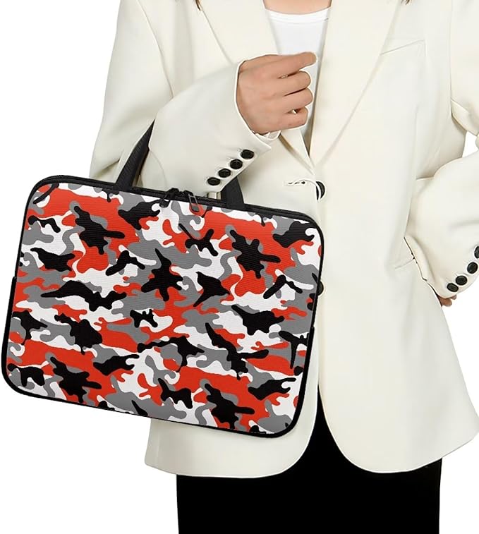 15 Inch Red Camo Laptop Sleeve, Protective Tablet Case with Handle, Water Resistant Zipper Computer Bag Carrying Case Notebook Cover Messenger Briefcase, Gifts for Men Women