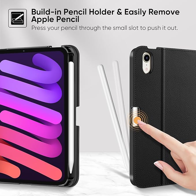 Fintie Folio Case for iPad Mini 7 (A17 Pro, 7th Generation) 2024 / iPad Mini 6 (6th Gen) 8.3 Inch, Multi-Angle Smart Stand Cover with Pencil Holder & Pocket, Auto Sleep/Wake, Black
