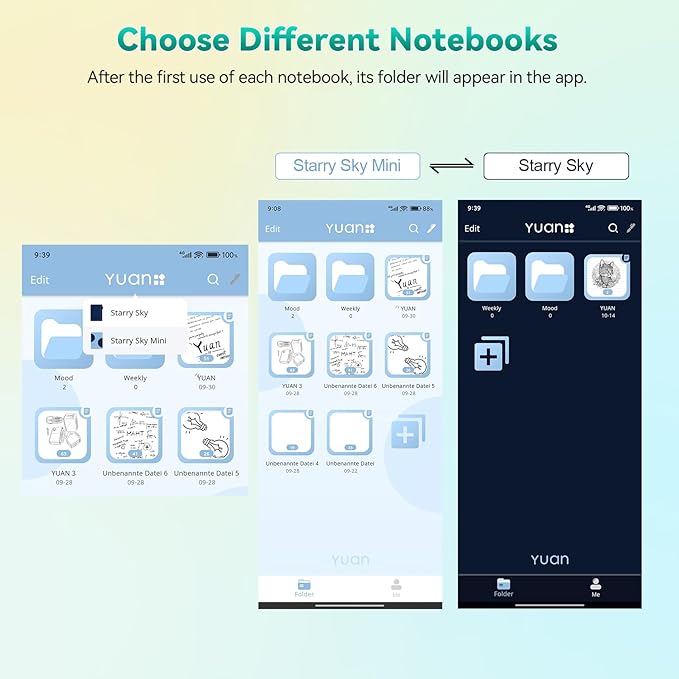 Yuan Smart Notebook, Smart Notebook with Sliver Soft Leather Cover for Smart Pen Writing Set, Small Blank Notebooks Tiny Notepads Pages, 5.9" x 5.9", 50 Sheets/100 Pages, Sliver Bookmark