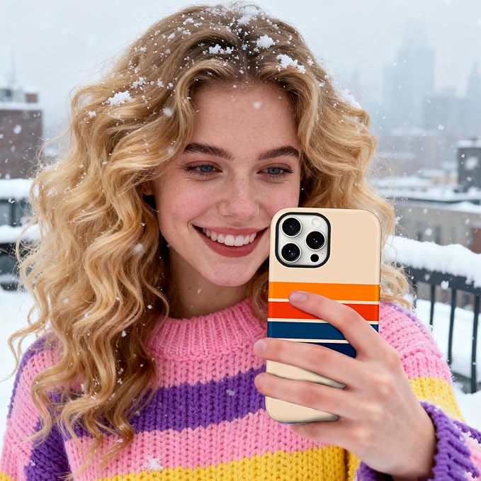 Magnetic for iPhone 16 Pro Max Case Cute Stripes Phone Case, Shockproof Slim TPU and Hard PC Protective Phone Cover Compatible with MagSafe Designed for Women Girls,Retro