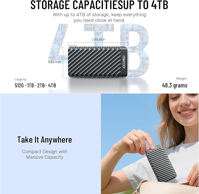 2TB External Hard Drive, Up to 2100MB/s, USB 3.2 Gen 2 Portable SSD, External Solid State Drive for Mac, Windows PC, Laptops, Gaming, iPhone — Ideal for File Backup, Content Creators & Videographers