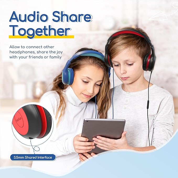 EarFun 2Packs Kids Headphones Wired with Microphone, 85/94dB Volume Limit Headphones for Kids, Portable Wired Headphone with Shareport, Stereo Sound Foldable Headset for School/Tablet/iPad/Kindle