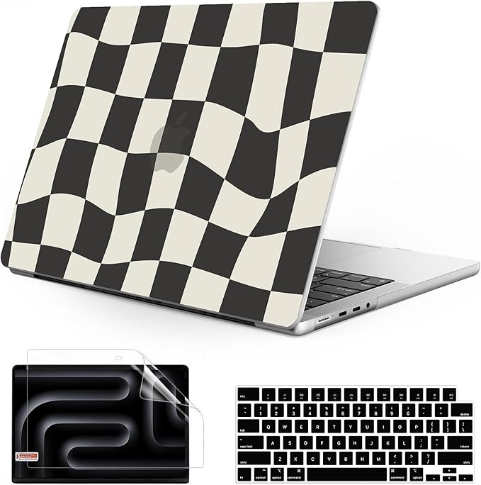 Anban Compatible with MacBook Pro 14 inch Case 2026-2021 M5 M4 M3 M2 M1 A3426 A3427 A3434 A3112 A3185 A3401 A2918 A2992 A2779 A2442, Plastic Hard Shell+Keyboard Cover+Screen Protector, Black Checkered