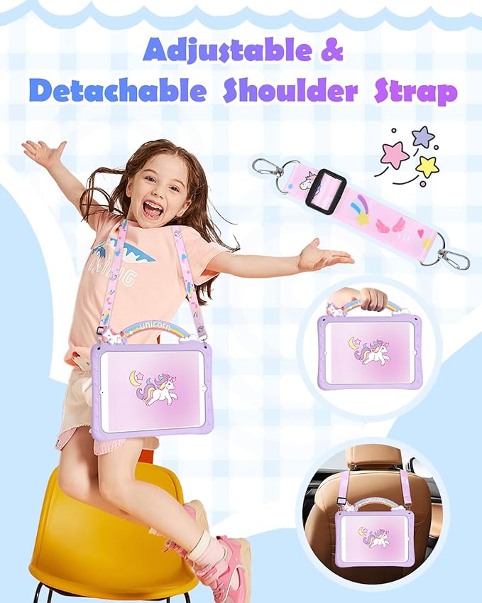 Wazzasoft for iPad Mini 1/2/3 Case 7.9 Inch for Girls Cute Girly Cartoon Kawaii Pretty Purple Design Cover with Stand & Strap Unique Women Teens Silicone Funda for Apple iPad Mini 3rd/2nd/1st Gen 7.9"