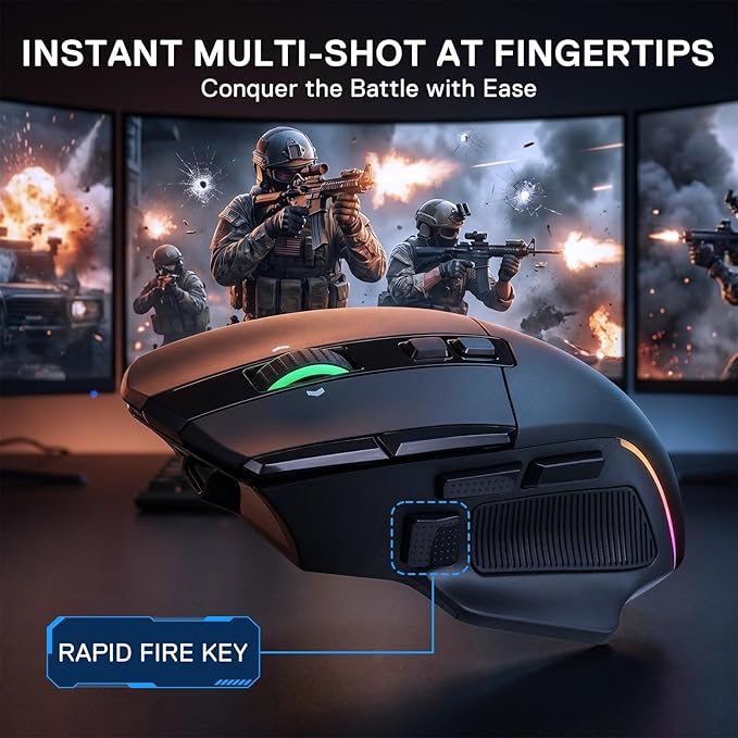 Redragon M925 PRO Wireless Gaming Mouse, 26,000 Max DPI Optical RGB Mice with 10 Programmable Buttons, Hyper-Fast Scroll, Software Supports DIY Keybinds & DPI, Black