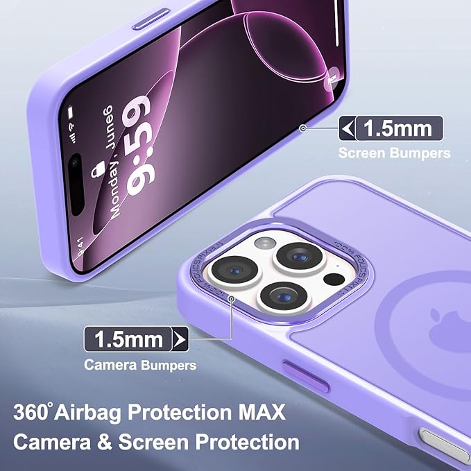 Newfuture Designed for iPhone 16 Pro Max Case with Magnetic [13 FT Military Drop Protection] [Compatible with Magsafe] Slim Translucent Matte Shockproof with Anti-Fingerprint Phone Case, Lilac Purple