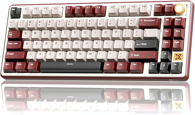 RK ROYAL KLUDGE X87 Gasket Mechanical Keyboard, 75% Wireless Gaming Keyboard with Touchable X-Plate & Volume Knob, Bluetooth/2.4GHz/Wired, Hot Swappable RGB Backlit (Red, Linear Cream Switch)