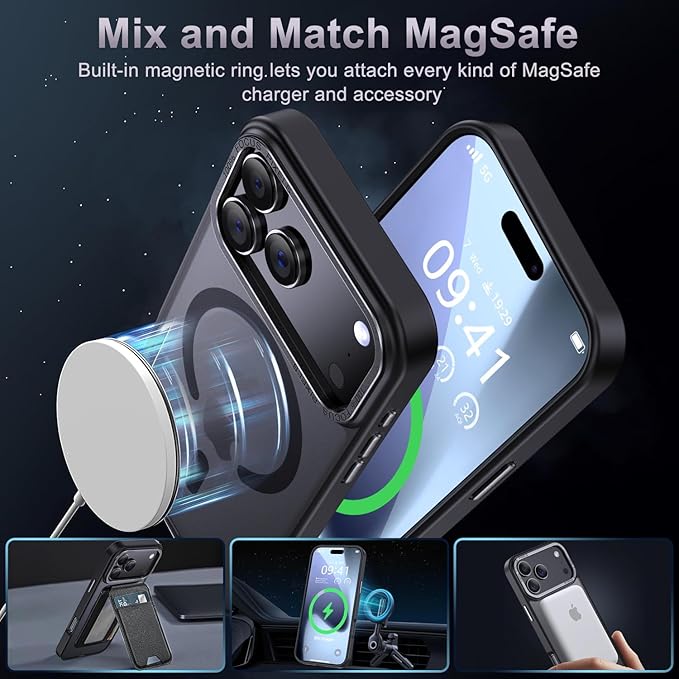 Newfuture Magnetic for iPhone 17 Pro Case [Compatible with Magsafe] [Military Grade Drop Protection] Translucent Matte Anti-Scratch Shockproof Protective Phone Cover 6.3 Inch, Black
