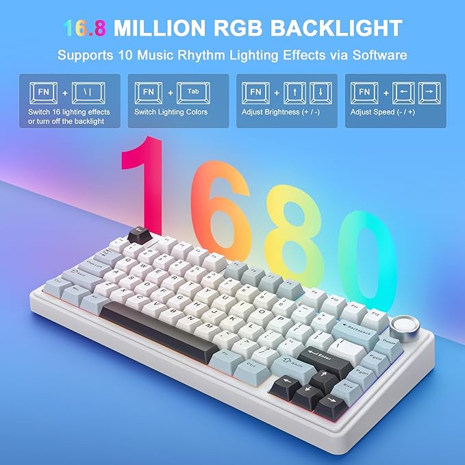 AULA F75 - 75% Wireless Mechanical Keyboard,Hot Swappable Custom Gaming Keyboard with Knob,BT5.0/2.4GHz/USB-C,RGB Backlit,Pre-lubed Reaper Switches,Double Shot PBT Keycaps,Mechanical Gaming Keyboards