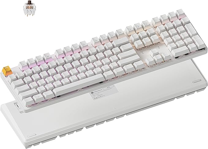Keychron KJ5 Wireless Custom Mechanical Keyboard, 2.4 GHz Bluetooth QMK Full-Size Layout RGB, Hot-swappable Brown Switch Compatible with Mac Windows Linux, for Gaming Office - White