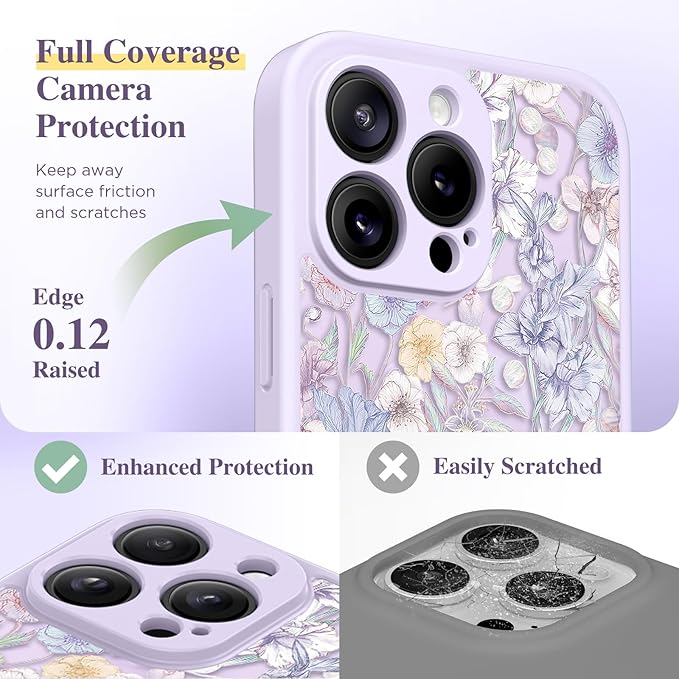 GVIEWIN for iPhone 16 Pro Max Case Compatible with MagSafe, [Military Grade Protection] [Screen Protector] Full Camera Protection Floral Translucent Women Magnetic Phone Case, Apricot Blossom/Purple