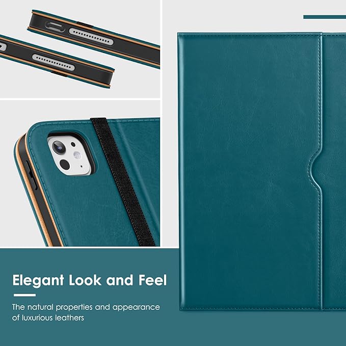 VIKESI Case for iPad Pro 13 (M4) 2024, Leather Stand Cover with Apple Pencil Holder, Auto Wake/Sleep, Multiple Viewing Angles, Built in Hand Strap & Pocket, Teal