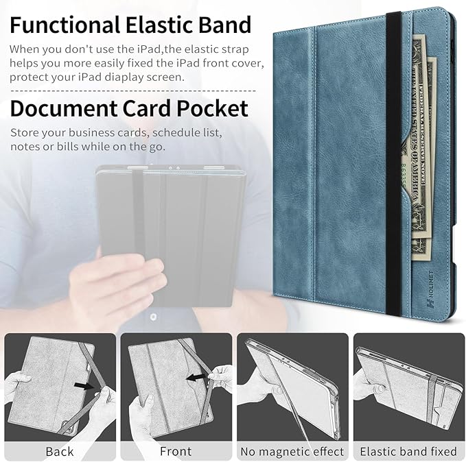 H HOLIMET Case for iPad Pro 12.9 6th/5th/4th/3rd Generation 2022 2021 2020 2018 with Pencil Holder Pocket Folio Stand Cover Soft TPU Back Shockproof, Auto Sleep/Wake, Vegan Leather