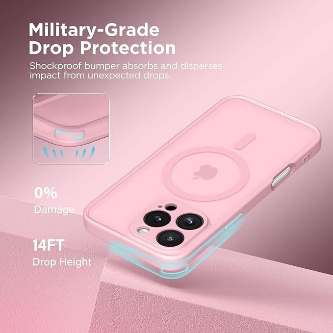CAPRARO Magnetic Compatible with iPhone 16 Pro Case, Upgraded [Full Camera Protection] [Compatible with MagSafe] Protective Translucent Matte Women Girl Phone Case Cover, Peach Pink