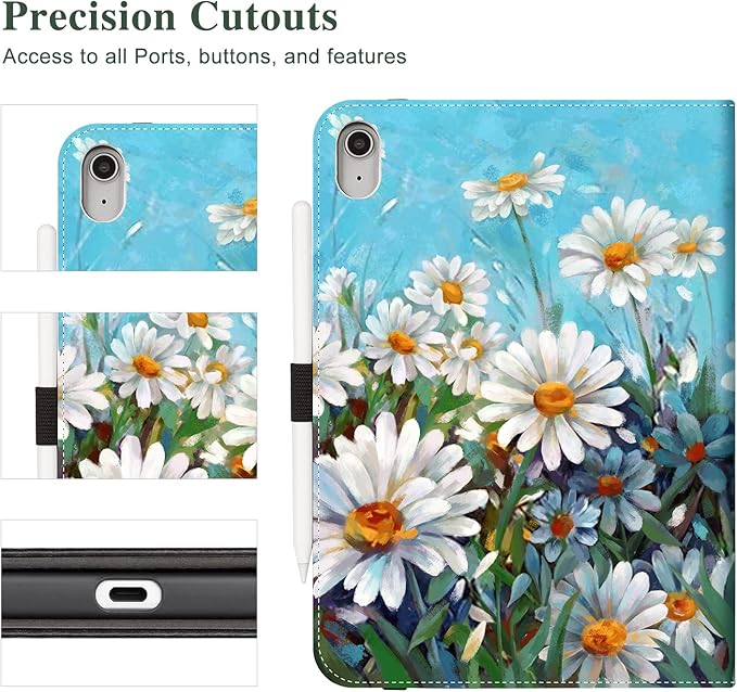Vimorco Case for iPad (A16) 11th Generation 2025, for iPad 11th/10th Generation Case, Faux Leather Protective Adjustable Cover, Auto Sleep/Wake, Card Pocket with Pencil Holder for iPad10th Gen, Daisy