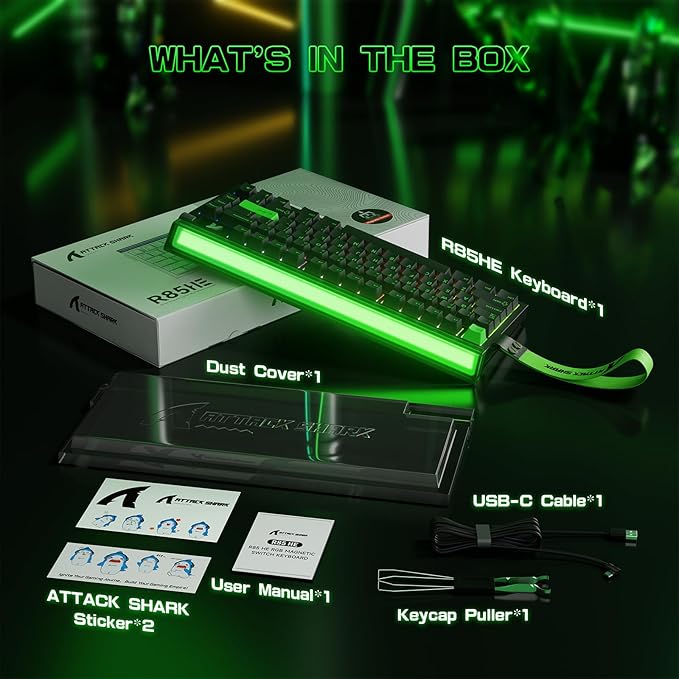 ATTACK SHARK R85 HE Wired 75% Rapid Trigger Mechanical RGB Gaming Keyboard with Custom Lightbox,8KHz Polling Rate,0.005mm RT Accuracy,0.08MS Latency,Hall Effect,Magnetic Switch,Driver for PC-Green
