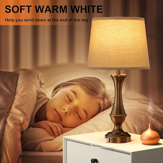 Seealle Upgraded Touch Lamps for Night Stands Set of 2 - Bedside Lamps with USB C+A, 3 Way Dimmable for Bedroom Living Room End Tables Office(Brown)