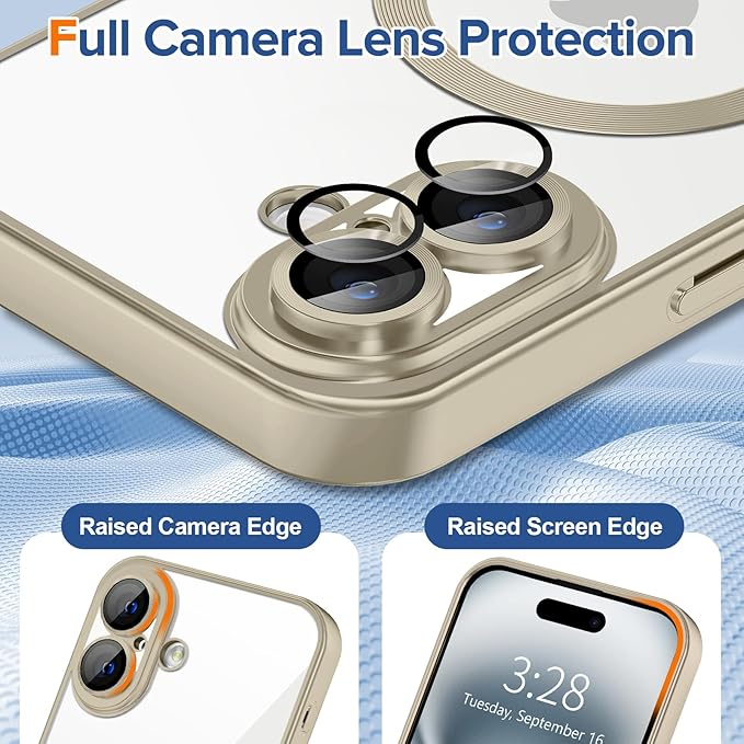 Hython Magnetic Clear for iPhone 16 Case with Camera Lens Protector [Compatible with MagSafe] Luxury Plating Edge Slim Soft TPU Cover Protective Phone Case for iPhone 16 6.1", Matte Gray