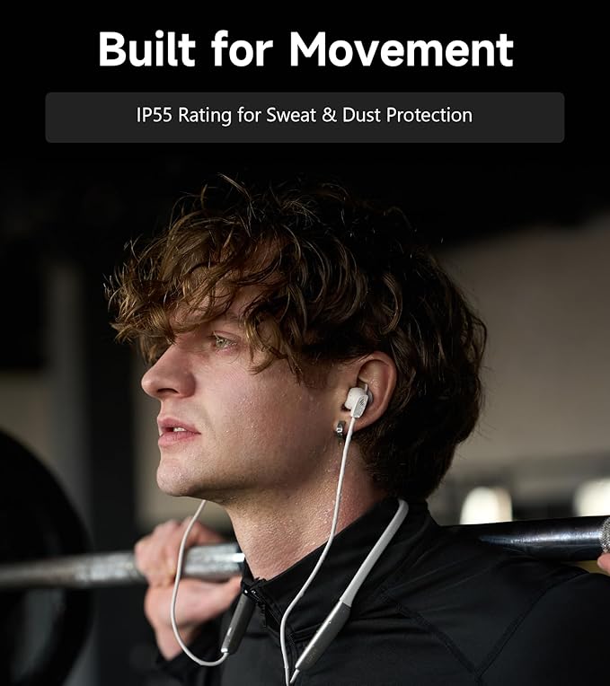 Edifier W280NB Pro Neckband Wireless Headphones - Active Noise Cancellation,IP55 Waterproof, 23H Playtime,Hi-Res Audio with LDAC, Bluetooth 5.4 Wireless Earbuds - White